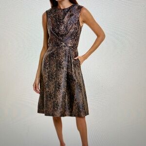 Kay Unger Rhoda Inverted Pleat Sleeveless A-Line Dark Midnight Midi Dress NWT